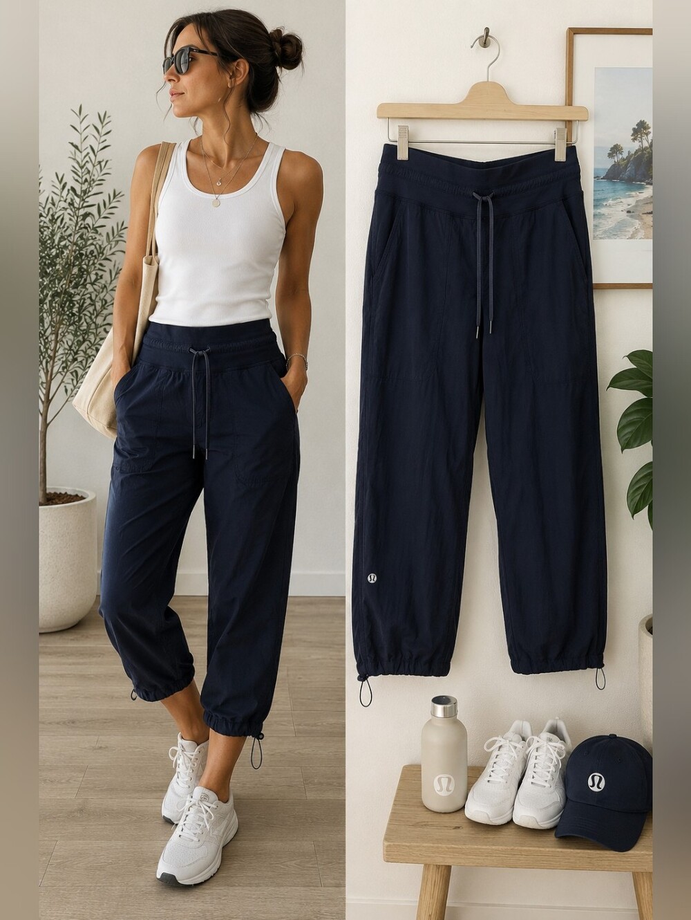 Lululemon Navy Studio Travel Cropped Pants Stretch Adjustable Hem Pockets